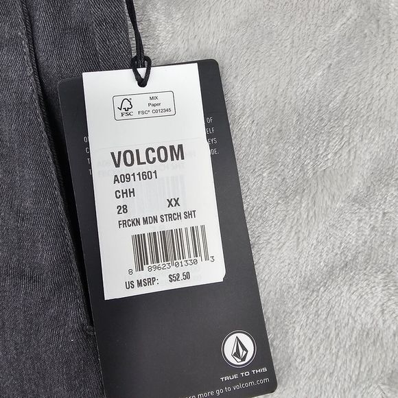 Volcom Shorts Mens Size 28 Gray Skateboard Stretch Chino Casual‎ New - Picture 2 of 10